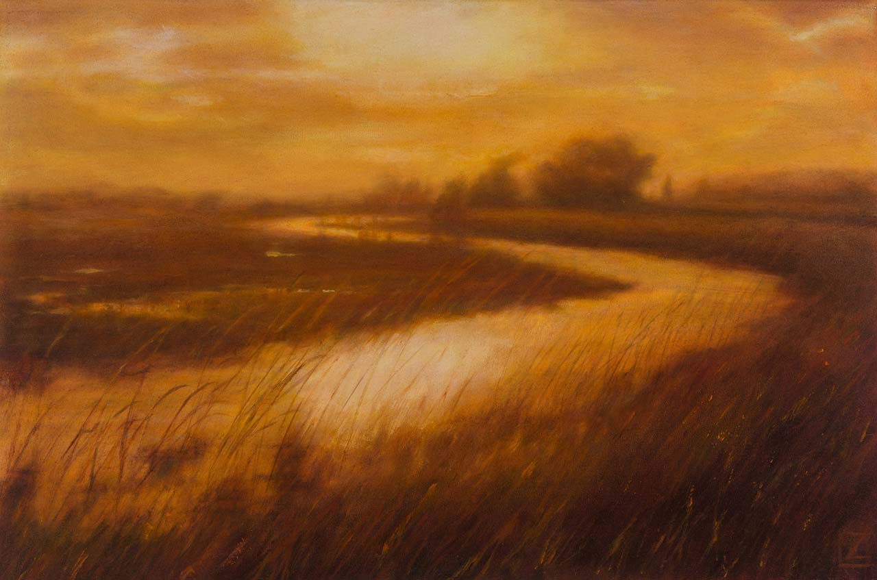 oil painting of sunset landscape in the skagit valley