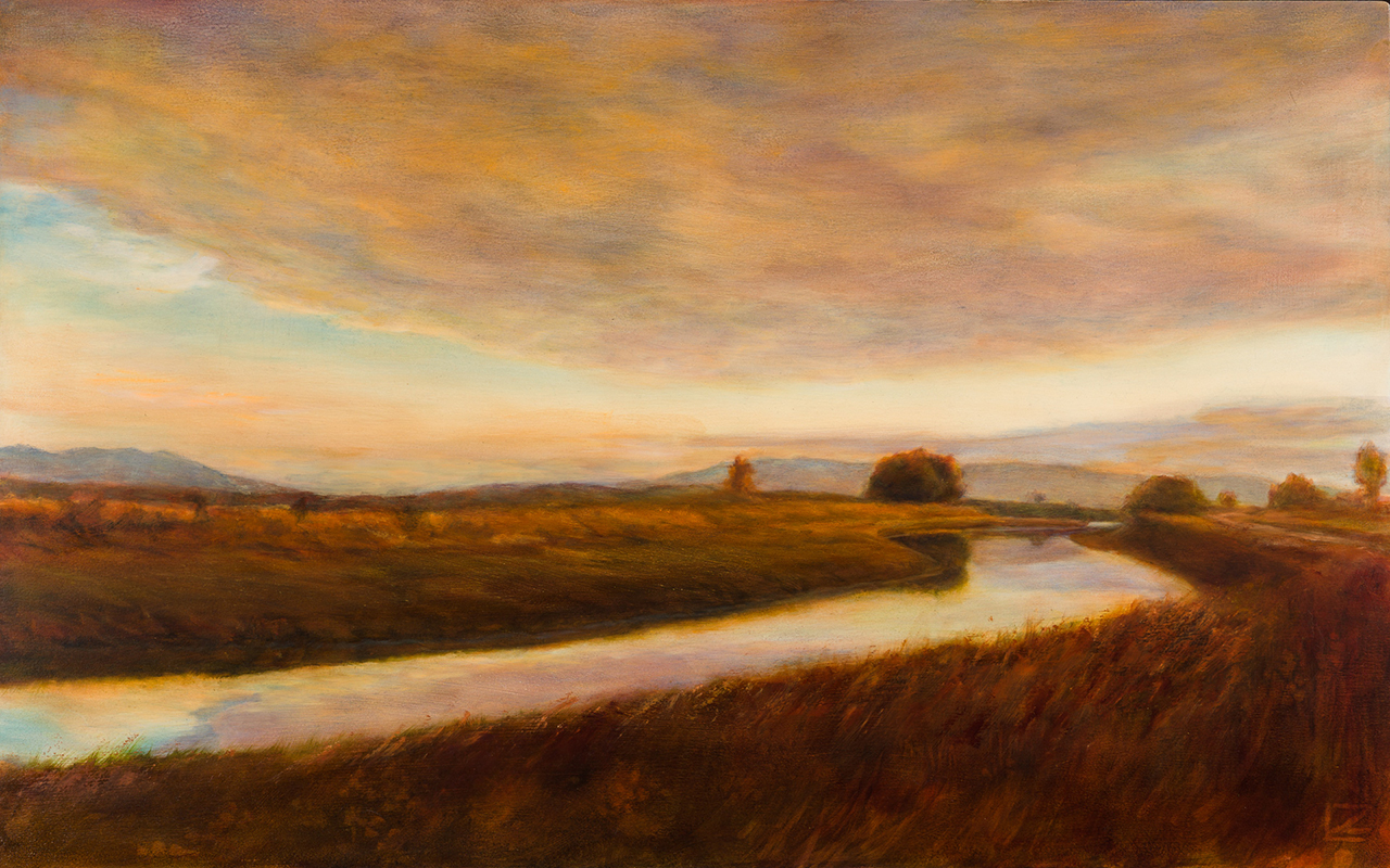 oil painting of sunset in the skagit valley