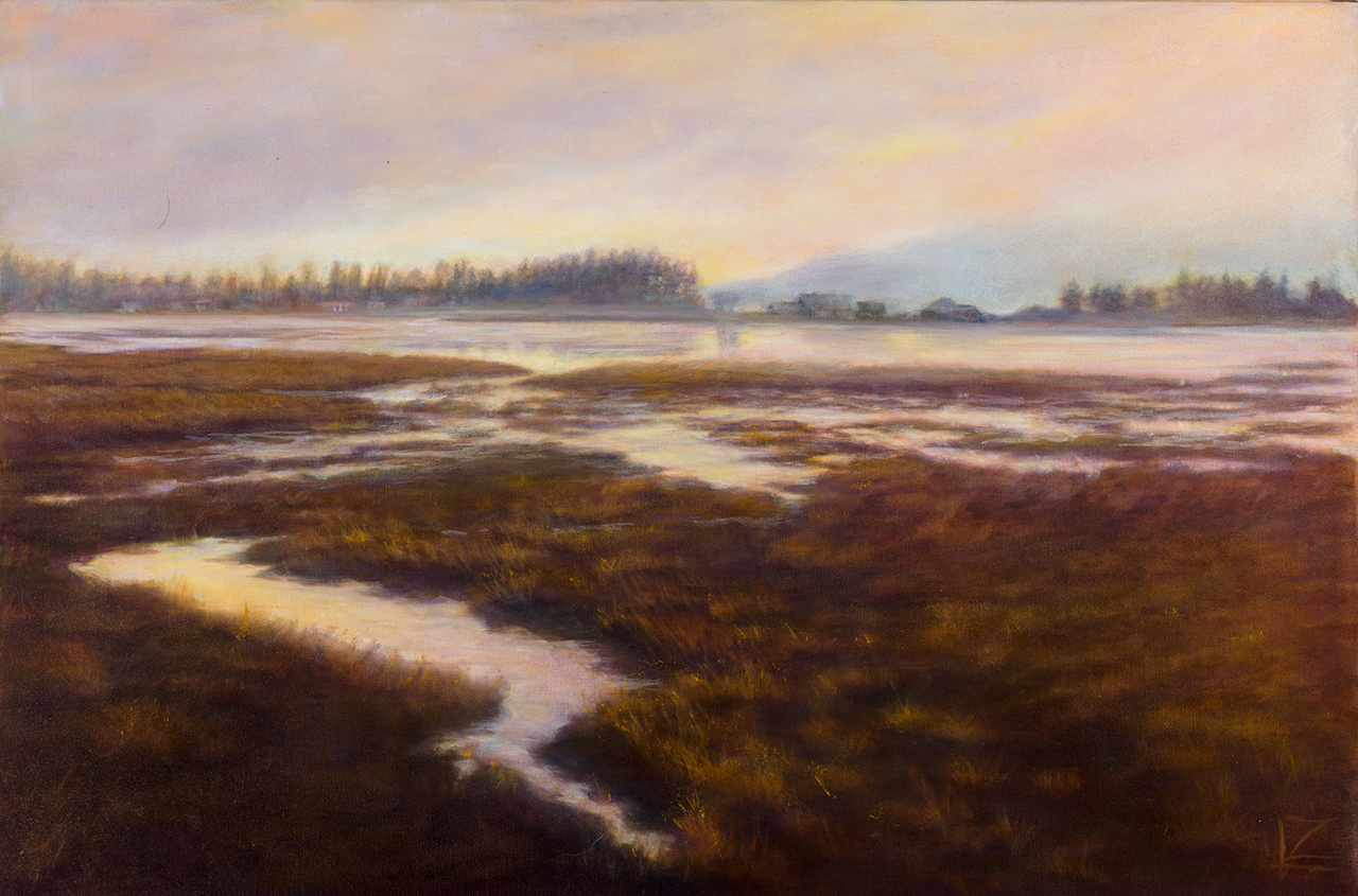 oil painting of Skagit estuary