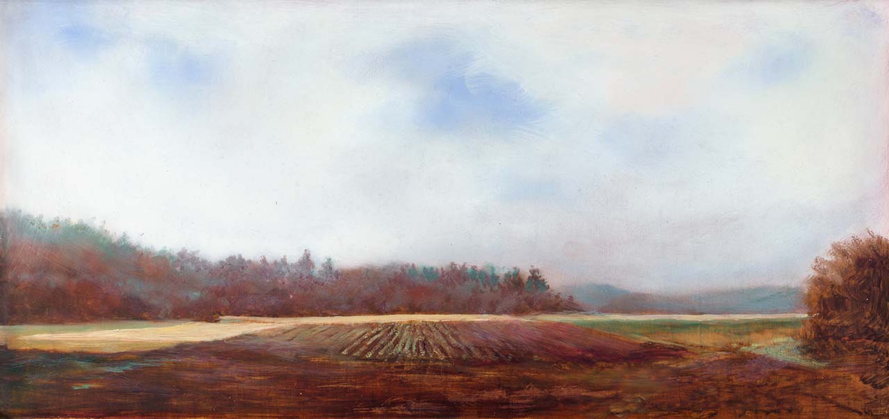oil painting of a misty scene in the skagit valley