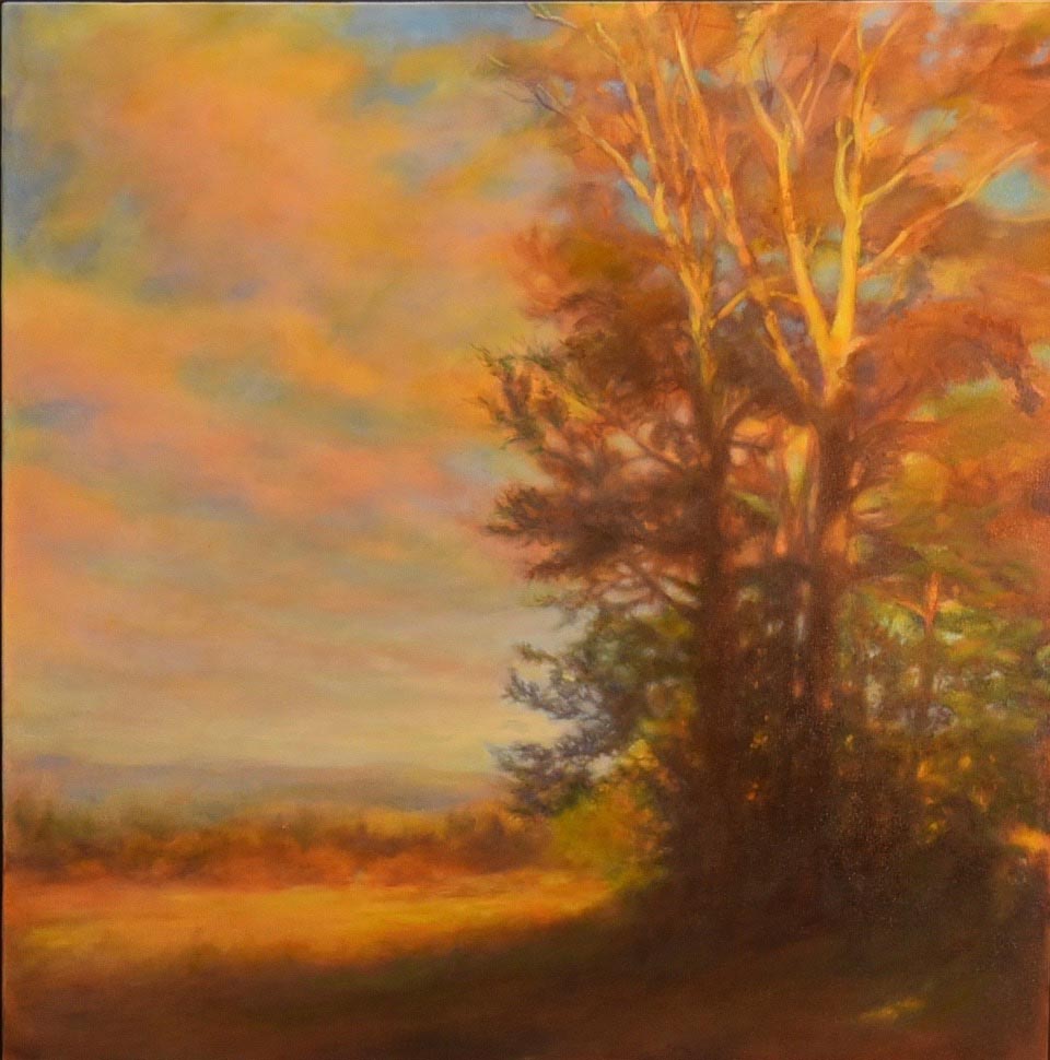oil painting of a tree at sunset